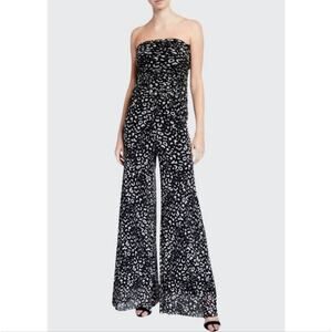 Fuzzi Black White Cheetah Print Strapless Rouched Jumpsuit M